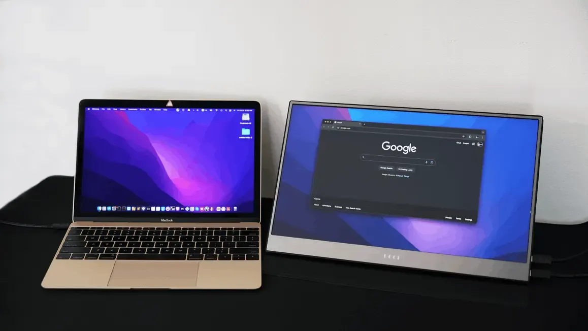 MacBook with the portable monitor as a second screen