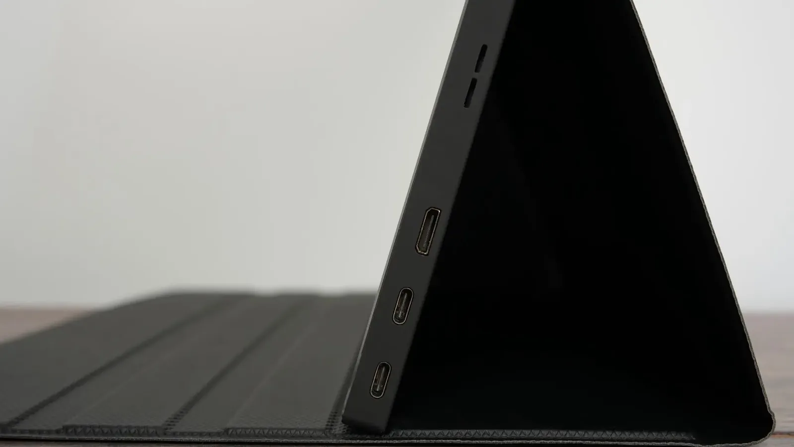 Close-up of the USB-C and HDMI ports on the portable monitor